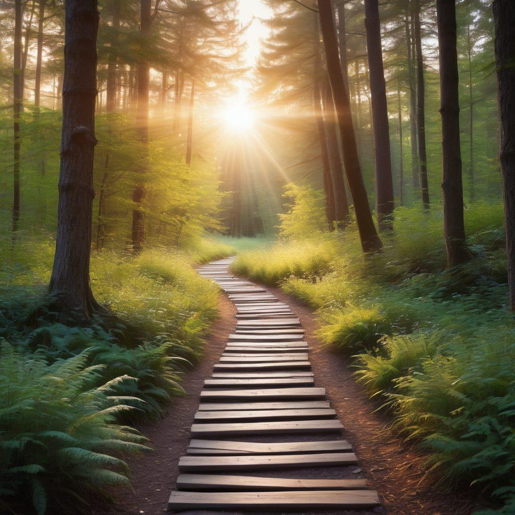 A serene path winding through a peaceful forest, symbolizing hope and resilience in the cancer journey. Along the path, subtle glowing orbs representing insights and support float gently, illuminating the surroundings. In the background, a soft sunrise peeks through the trees, reflecting the promise of innovative treatments. The scene conveys tranquility, warmth, and encouragement for those affected by cancer. soft focus. vibrant colors. nature-inspired.